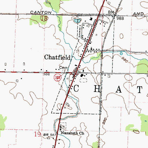 Topographic Map of Chatfield Post Office, OH
