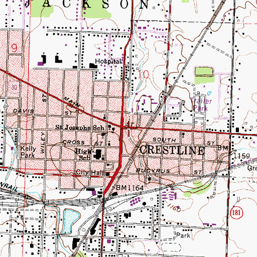 Topographic Map of Crestline Post Office, OH