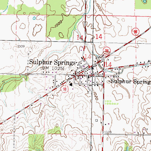 Topographic Map of Sulphur Springs Post Office, OH