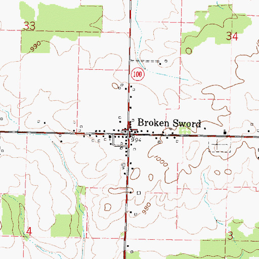 Topographic Map of Brokensword Post Office (historical), OH