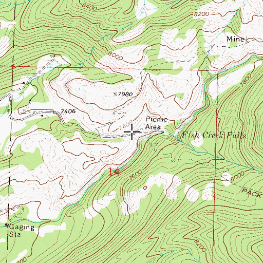 Topographic Map of Fish Creek Falls Picnic Area, CO