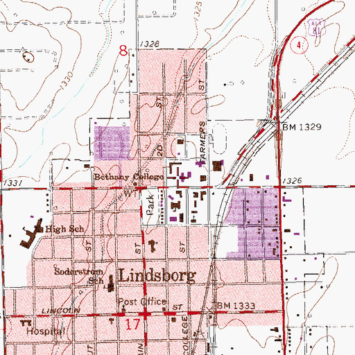 Topographic Map of Bethany College Wallerstedt Learning Center, KS