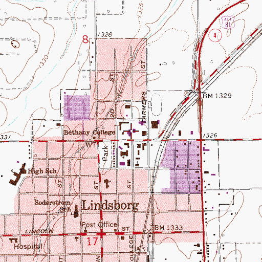 Topographic Map of Bethany College Wallerstedt Social Science Center, KS