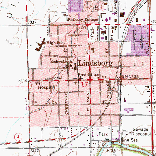 Topographic Map of First Baptist Church, KS