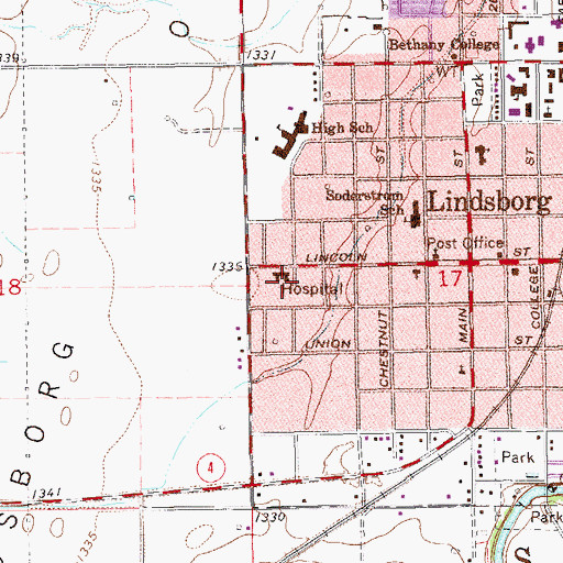 Topographic Map of Lindsborg Community Hospital, KS