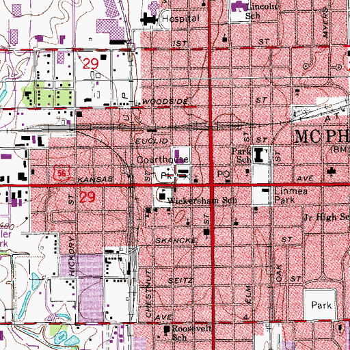 Topographic Map of McPherson County Courthouse, KS