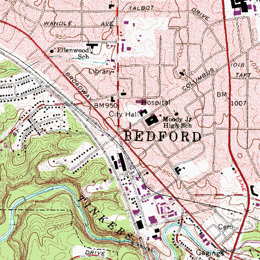 Topographic Map of Bedford Post Office (historical), OH