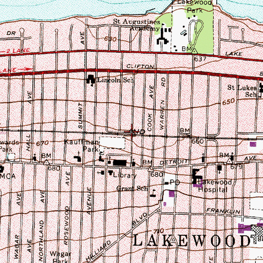 Topographic Map of Clifton Park Post Office (historical), OH