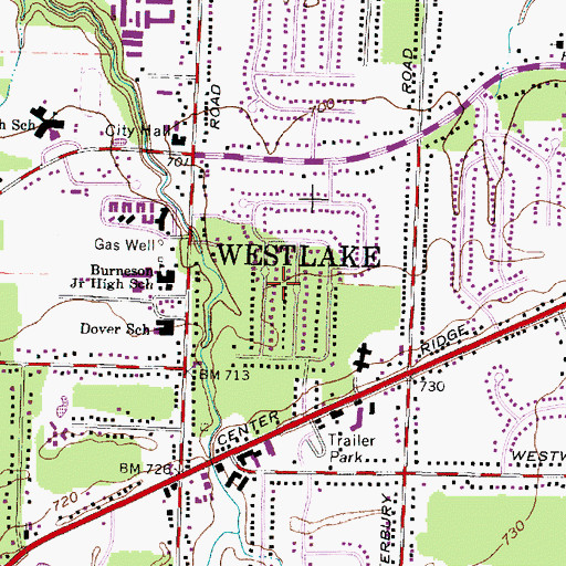 Topographic Map of Westlake Post Office (historical), OH