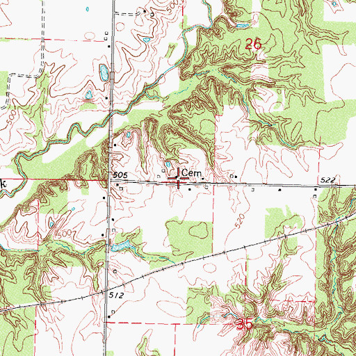 Topographic Map of Ennis Cemetery, IL