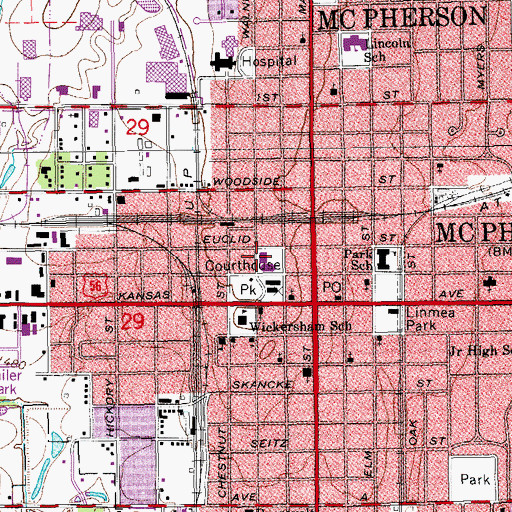 Topographic Map of McPherson County Jail, KS