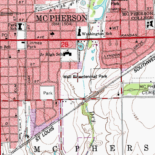 Topographic Map of Wall Bicentennial Park, KS