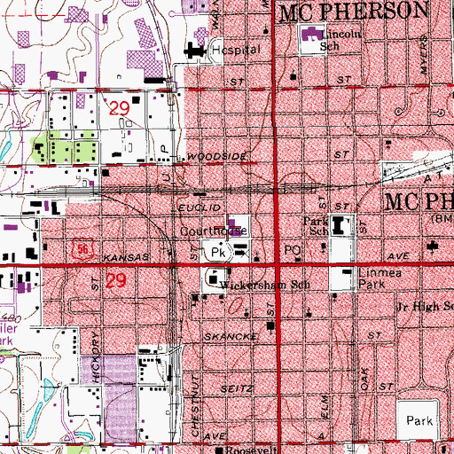 Topographic Map of McPherson Public Library, KS