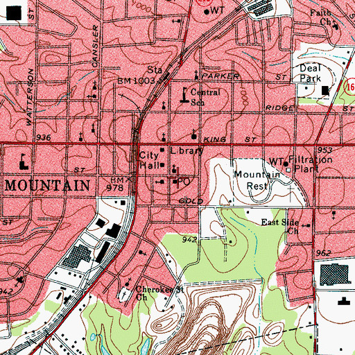 Topographic Map of Kings Mountain Post Office, NC