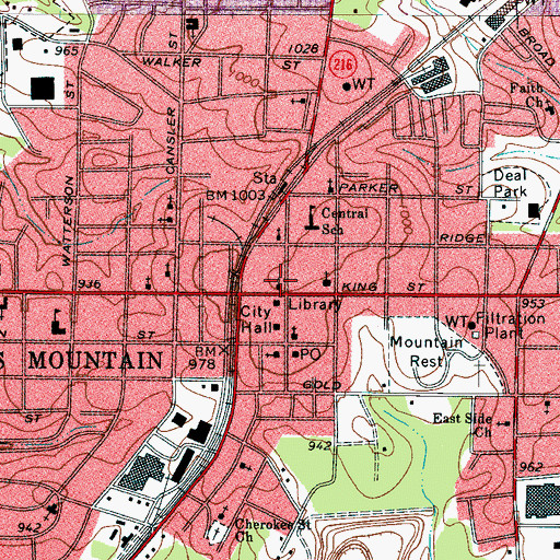 Topographic Map of Central United Methodist Church, NC