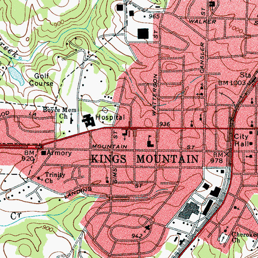 Topographic Map of First Baptist Church of Kings Mountain, NC