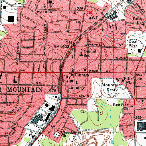Topographic Map of J S Mauney Memorial Library, NC