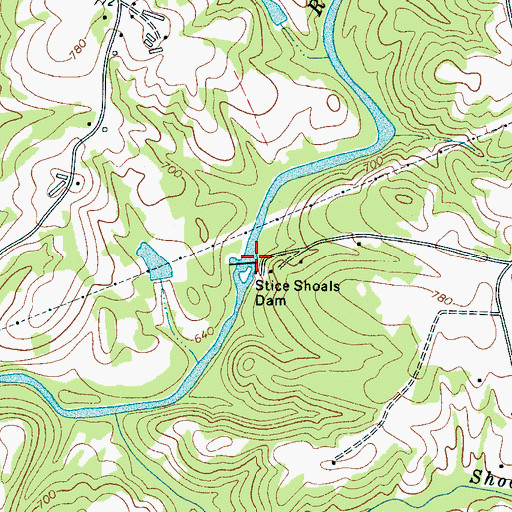 Topographic Map of Styce Shoals, NC