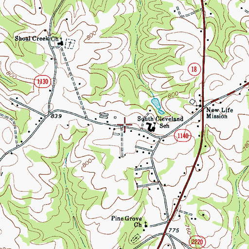 Topographic Map of Weavers Store (historical), NC