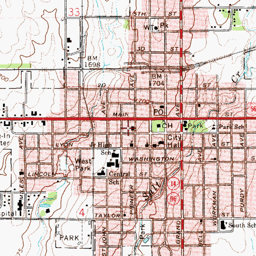 Topographic Map of Lyons United Methodist Church, KS