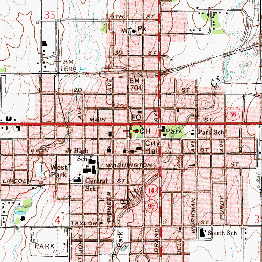 Topographic Map of Rice County Courthouse, KS