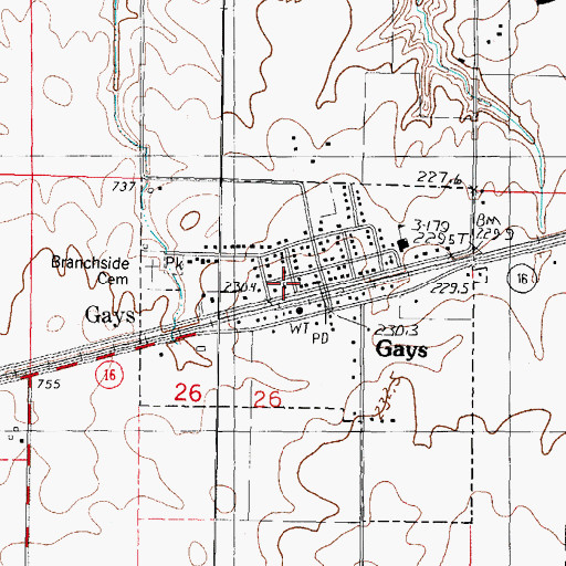 Topographic Map of Gays Christian Church, IL