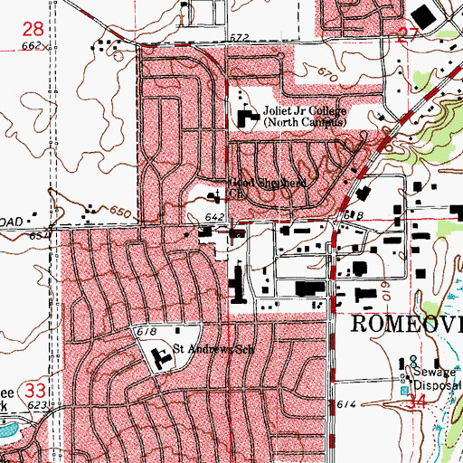Topographic Map of Romeoville Branch Fountaindale Public Library, IL