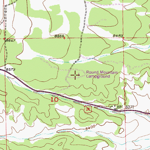 Topographic Map of Round Mountain, CO