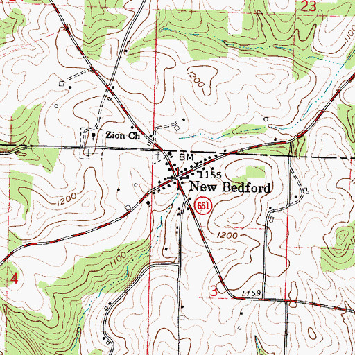 Topographic Map of New Bedford Post Office (historical), OH