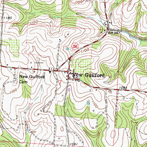 Topographic Map of New Guilford Post Office (historical), OH
