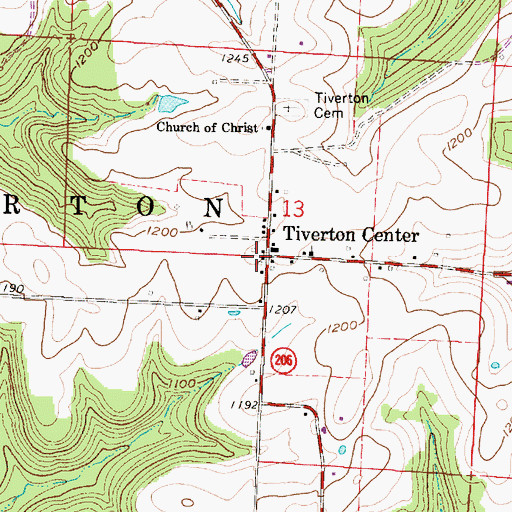 Topographic Map of Tiverton Post Office (historical), OH