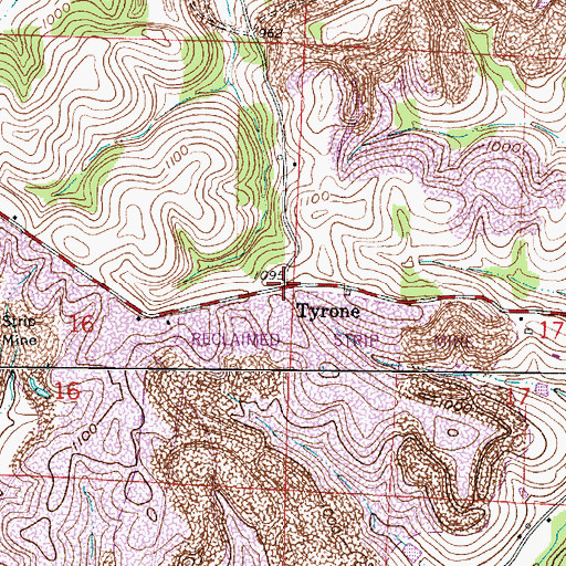 Topographic Map of Tyrone Post Office (historical), OH