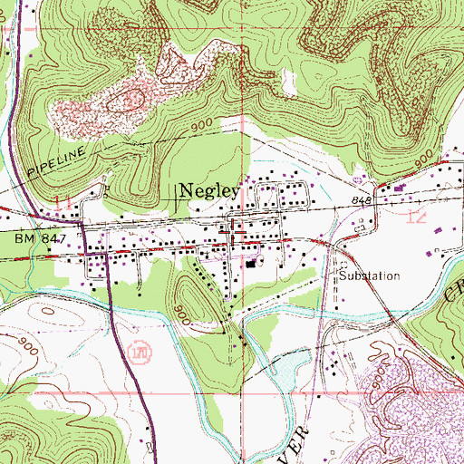 Topographic Map of Negley Post Office, OH