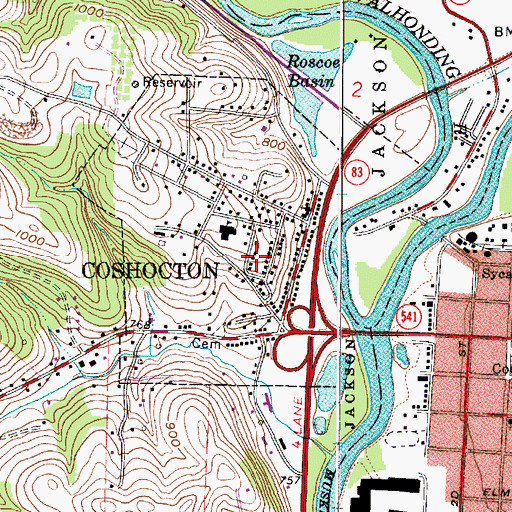 Topographic Map of Roscoe Post Office (historical), OH