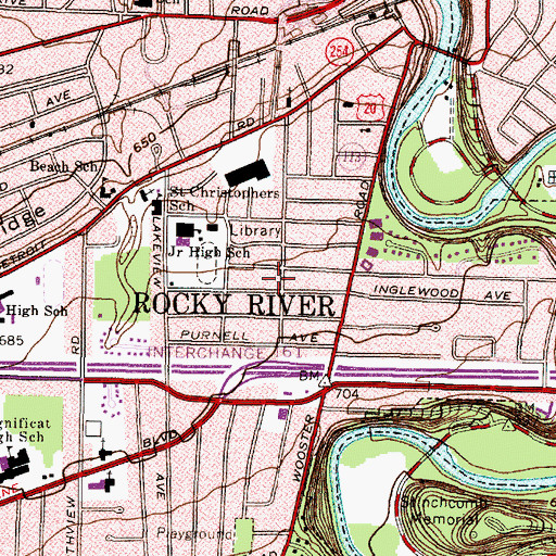 Topographic Map of Rocky River Post Office (historical), OH