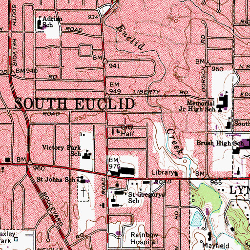 Topographic Map of South Euclid Post Office (historical), OH