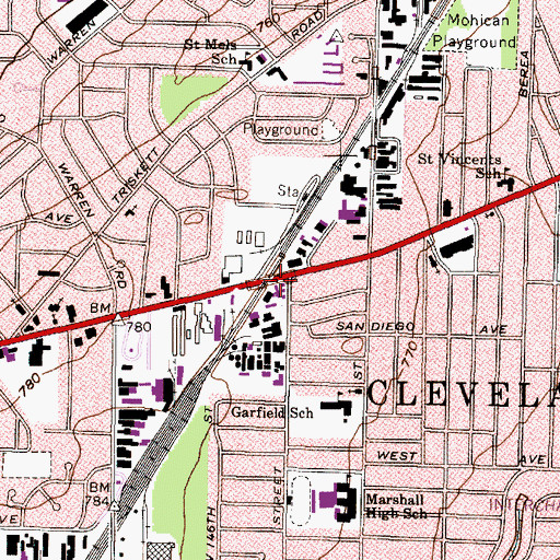 Topographic Map of West Park Post Office (historical), OH