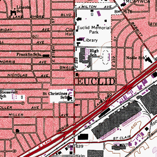 Topographic Map of Euclid Post Office (historical), OH