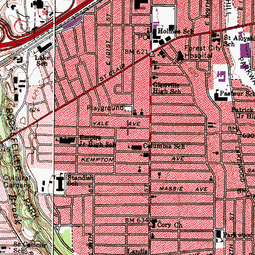 Topographic Map of Glenville Post Office (historical), OH