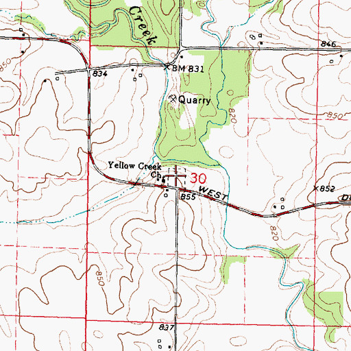 Topographic Map of Yellow Creek Brethren Cemetery, IL