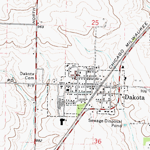 Topographic Map of Dakota Community Presbyterian Church, IL