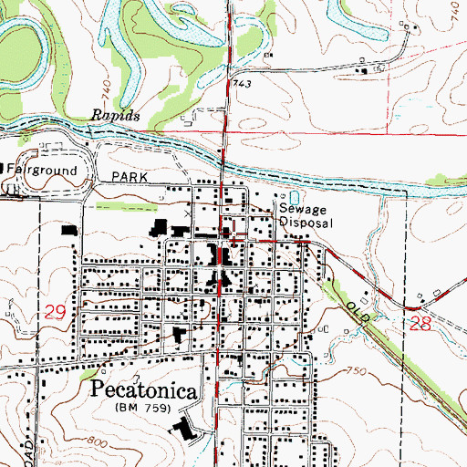 Topographic Map of Pecatonica Post Office, IL