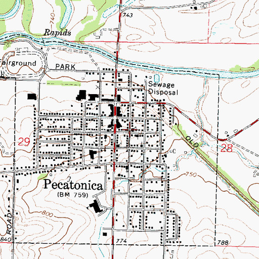Topographic Map of Pecatonica United Methodist Church, IL