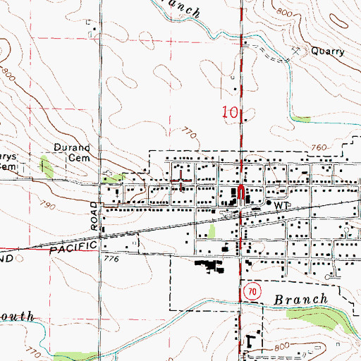 Topographic Map of Durand City Hall, IL