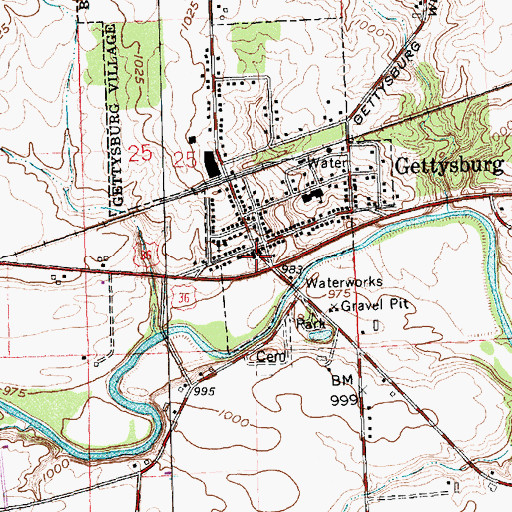 Topographic Map of Gettysburg Post Office, OH