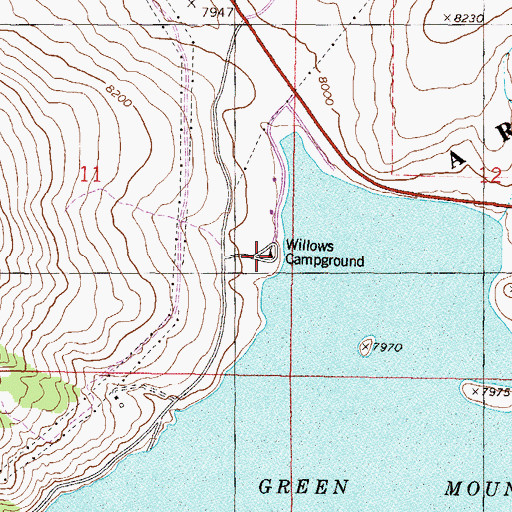 Topographic Map of Willows Campground, CO