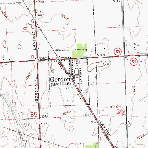 Topographic Map of Gordon Post Office, OH