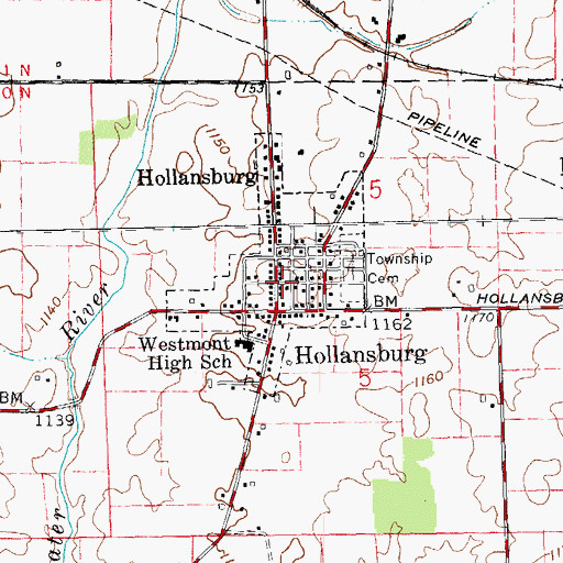 Topographic Map of Hollansburg Post Office, OH