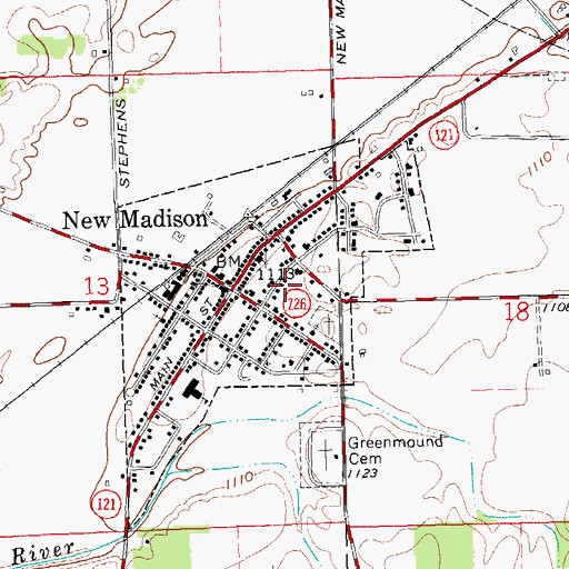 Topographic Map of New Madison Post Office, OH