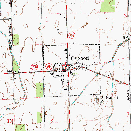 Topographic Map of Osgood Post Office, OH